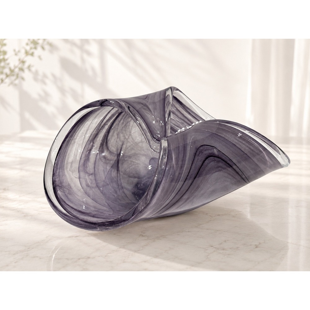 Vintage Murano Style Purple Swirl Art Glass Folded Bowl Vase Hand Blown MCM